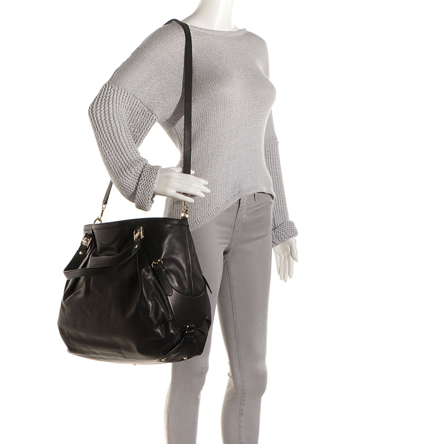 Leather Medium Bridle Tote Black