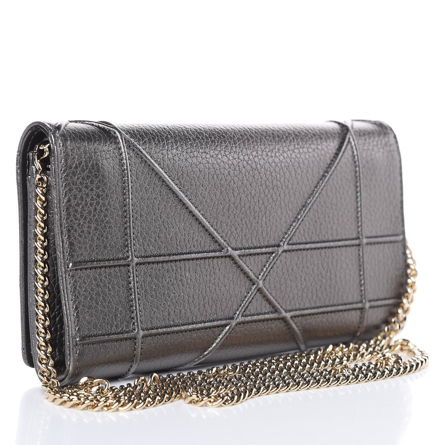 Christian Dior Metallic Grained Calfskin Diorama Croisiere Chain Wallet Gunmetal Grey 3 of 10