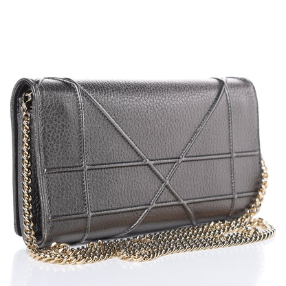 Christian Dior Metallic Grained Calfskin Diorama Croisiere Chain Wallet Gunmetal Grey 3 of 10