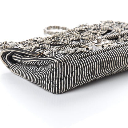 Chanel Canvas Sequin Stripe Medium Double Flap Black White 7 of 8