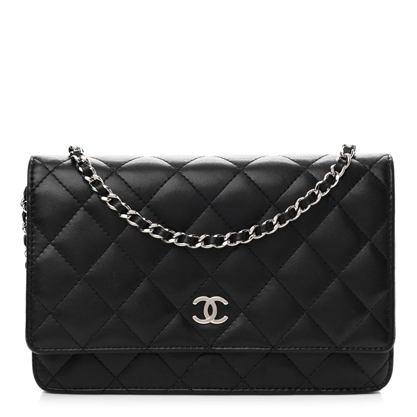Lambskin Quilted Wallet On Chain WOC Black