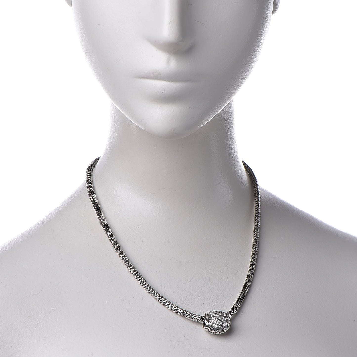 Sterling Silver Diamond Half Ball Pendant Necklace