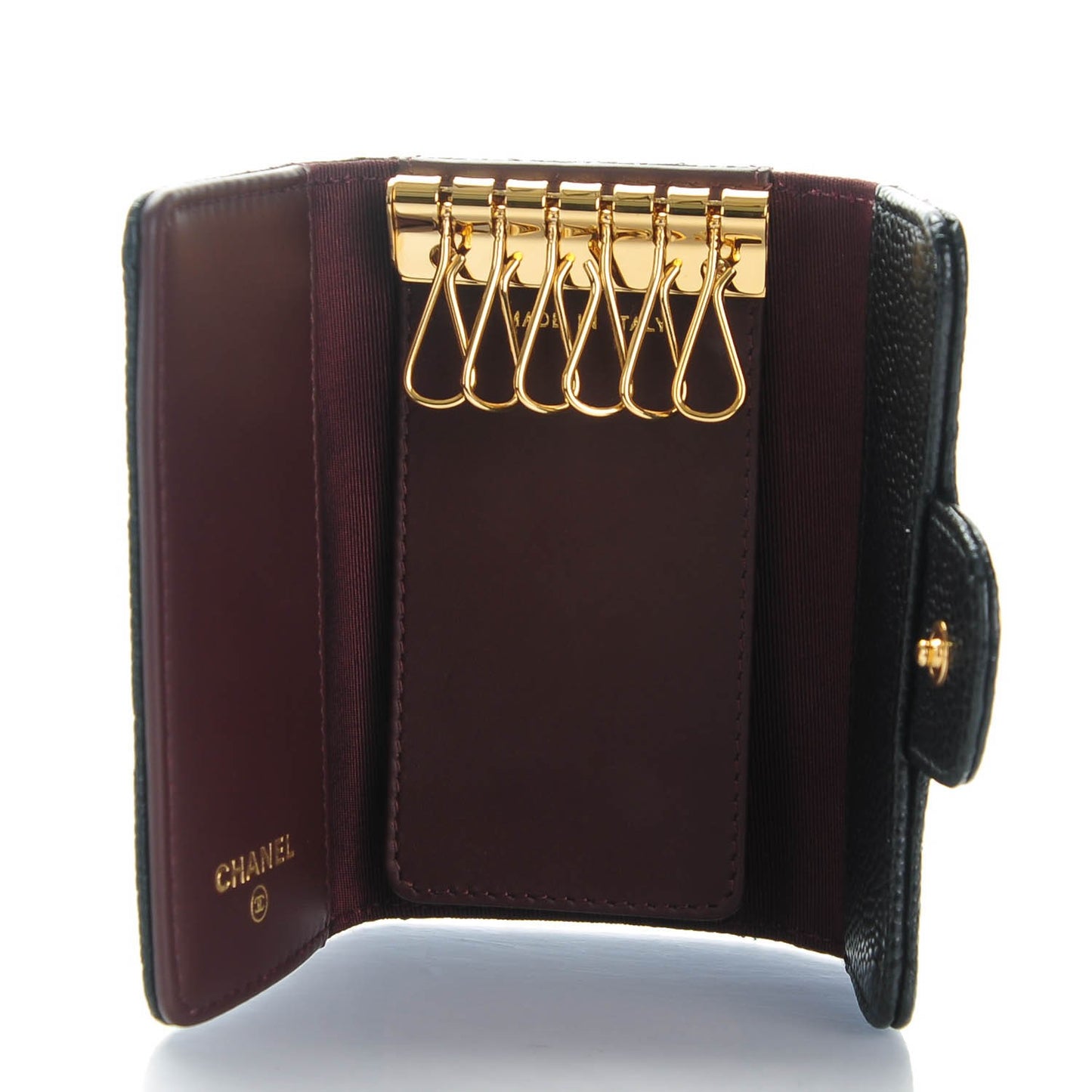 Caviar Quilted 6 Key Holder Black