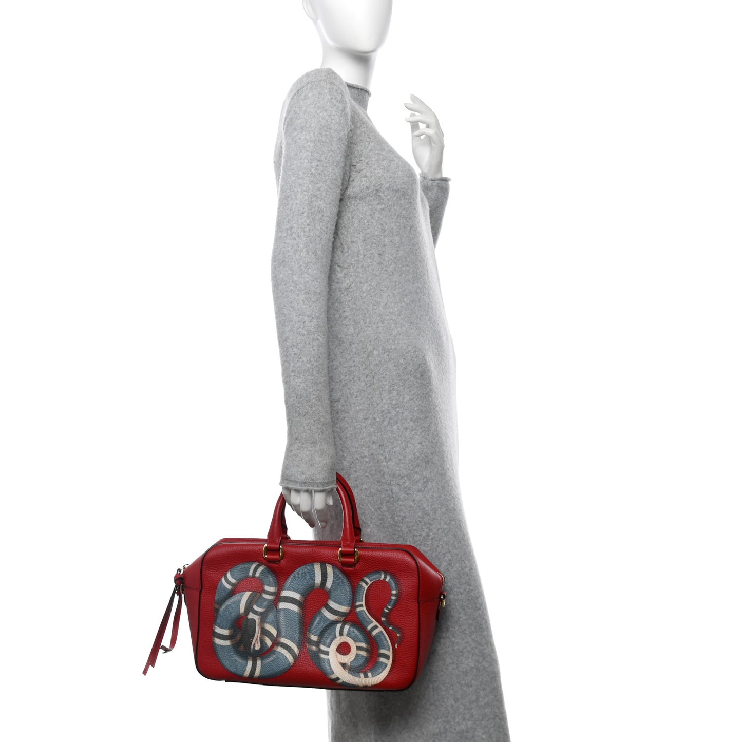 Calfskin Sylvie Web Kingsnake Print Top Handle Shoulder Bag Red