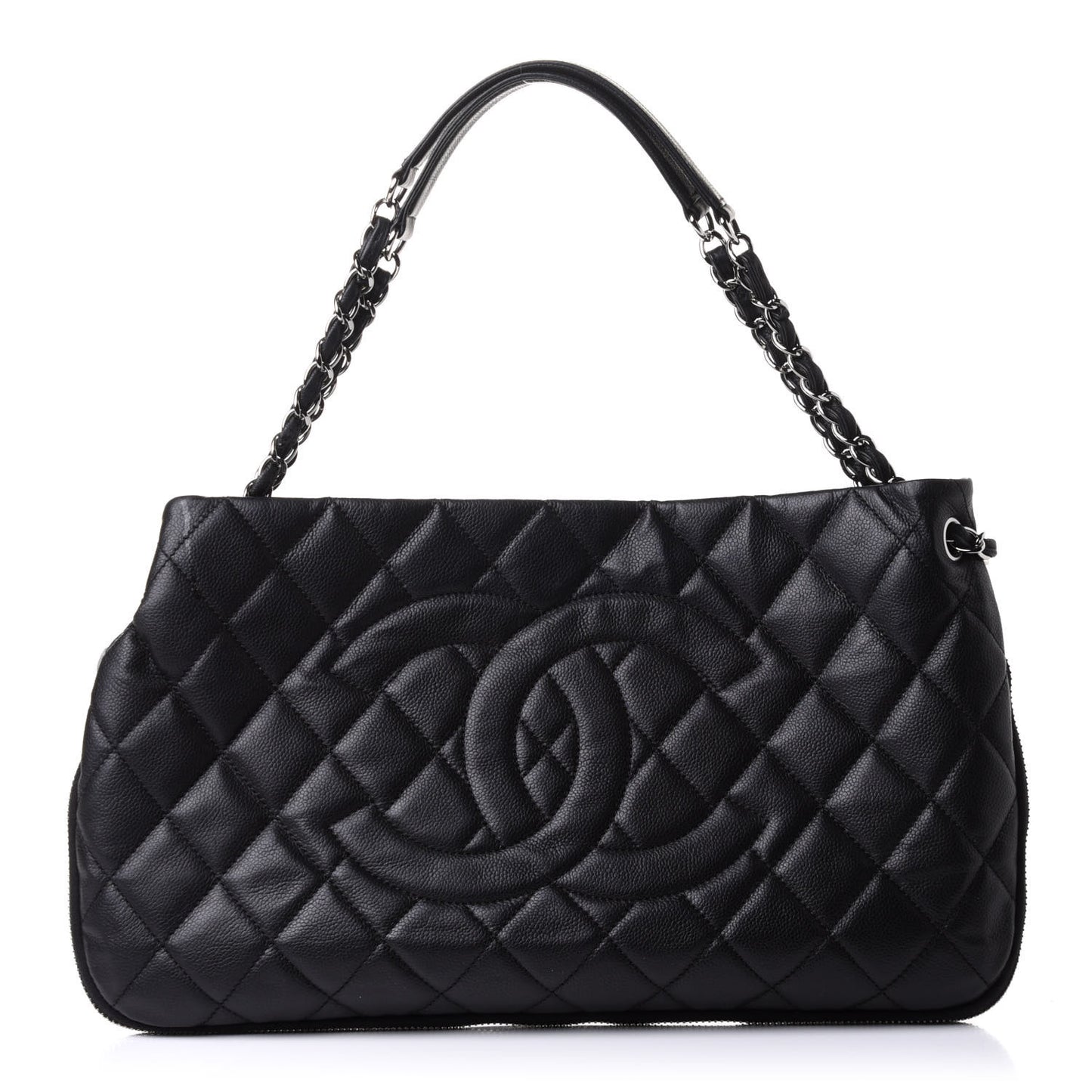 Caviar Quilted Expandable Zip Shoulder Bag Black