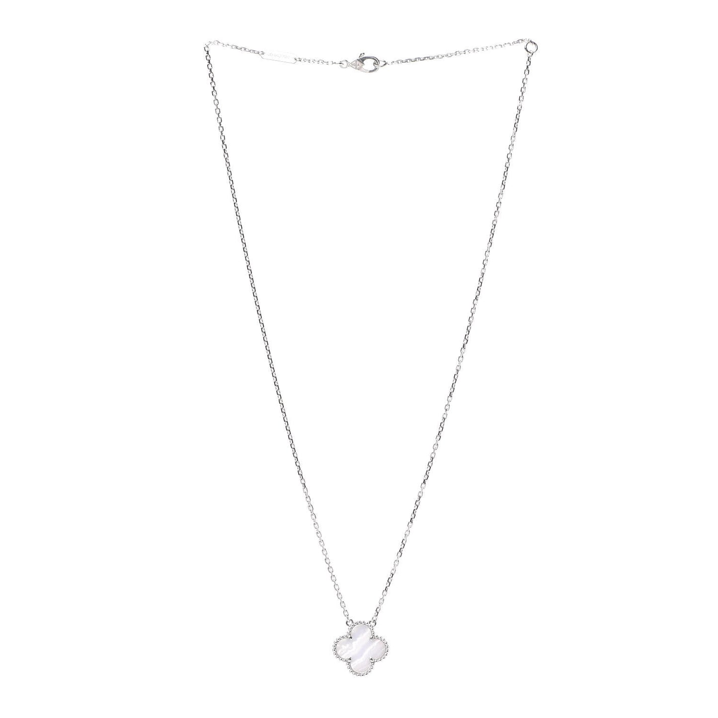18K White Gold Chalcedony Vintage Alhambra Pendant Necklace