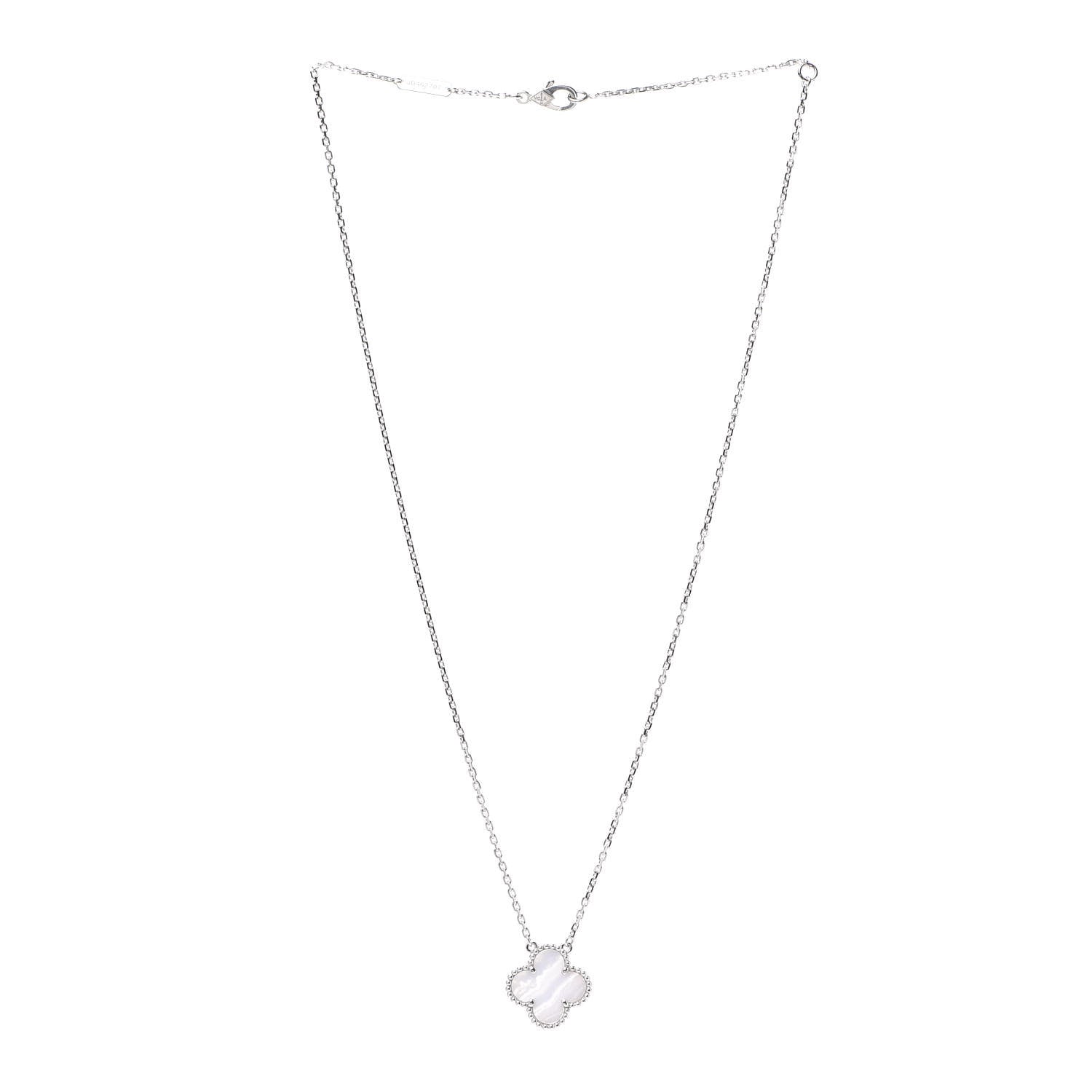 Van Cleef & Arpels 18K White Gold Chalcedony Vintage Alhambra Pendant Necklace 3 of 7