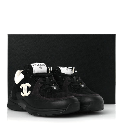 Chanel Mesh Suede Grained Calfskin Womens CC Sneakers 37 Black White 11 of 11