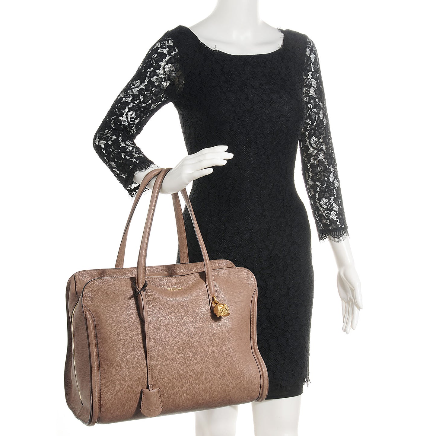 Pebbled Calfskin Skull Padlock Zip Around Tote Cocco