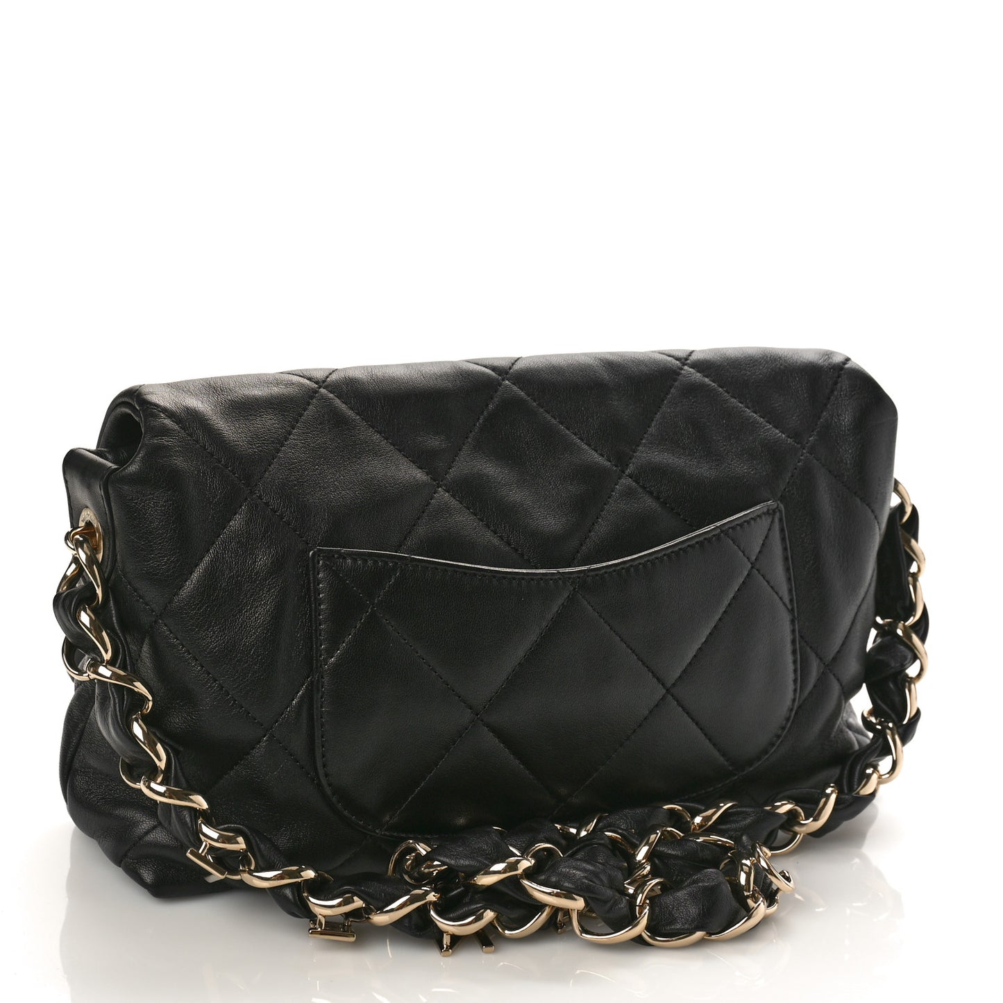 Lambskin Quilted Logo Strap Flap Black