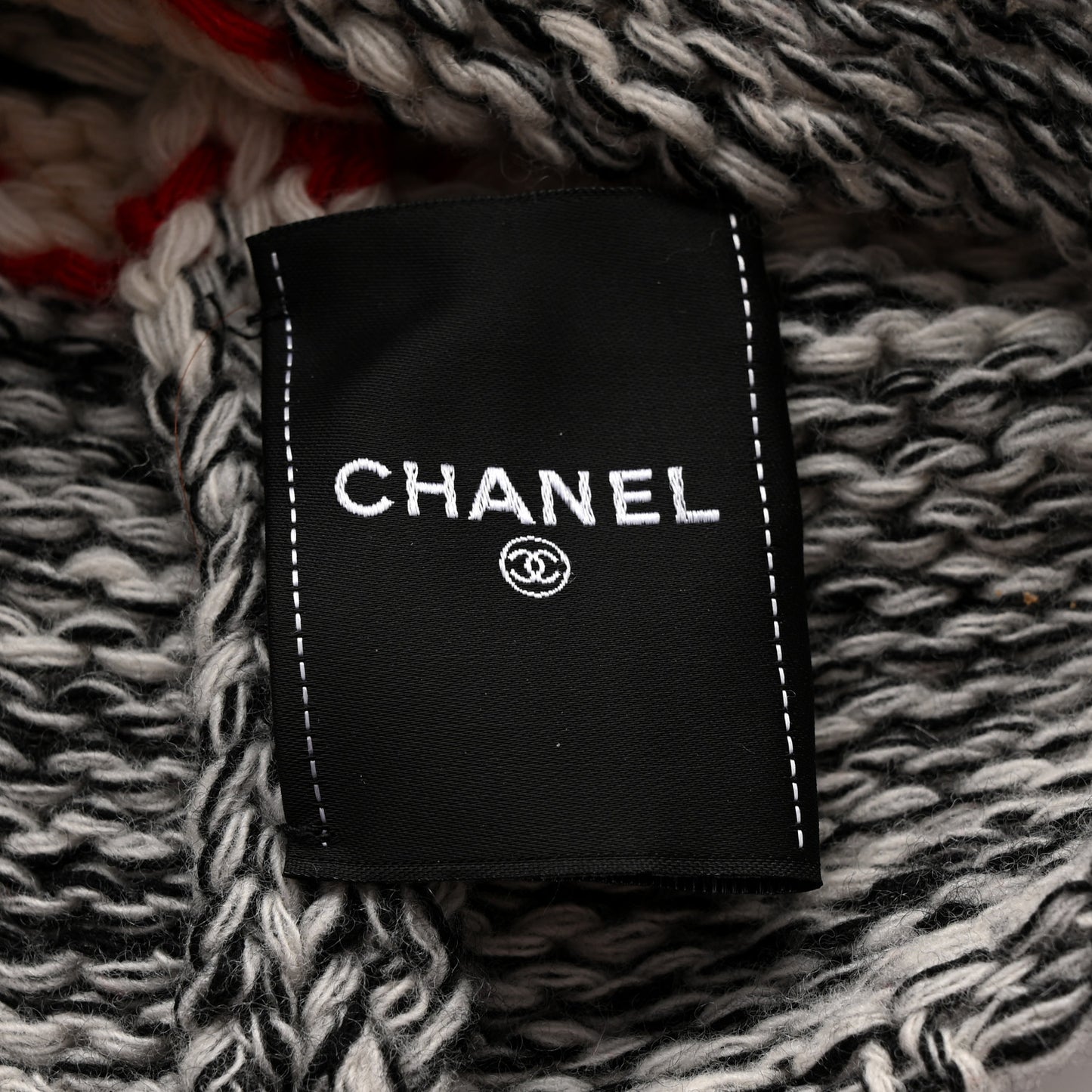 Wool Shearling CC Beanie Hat Grey Black Red