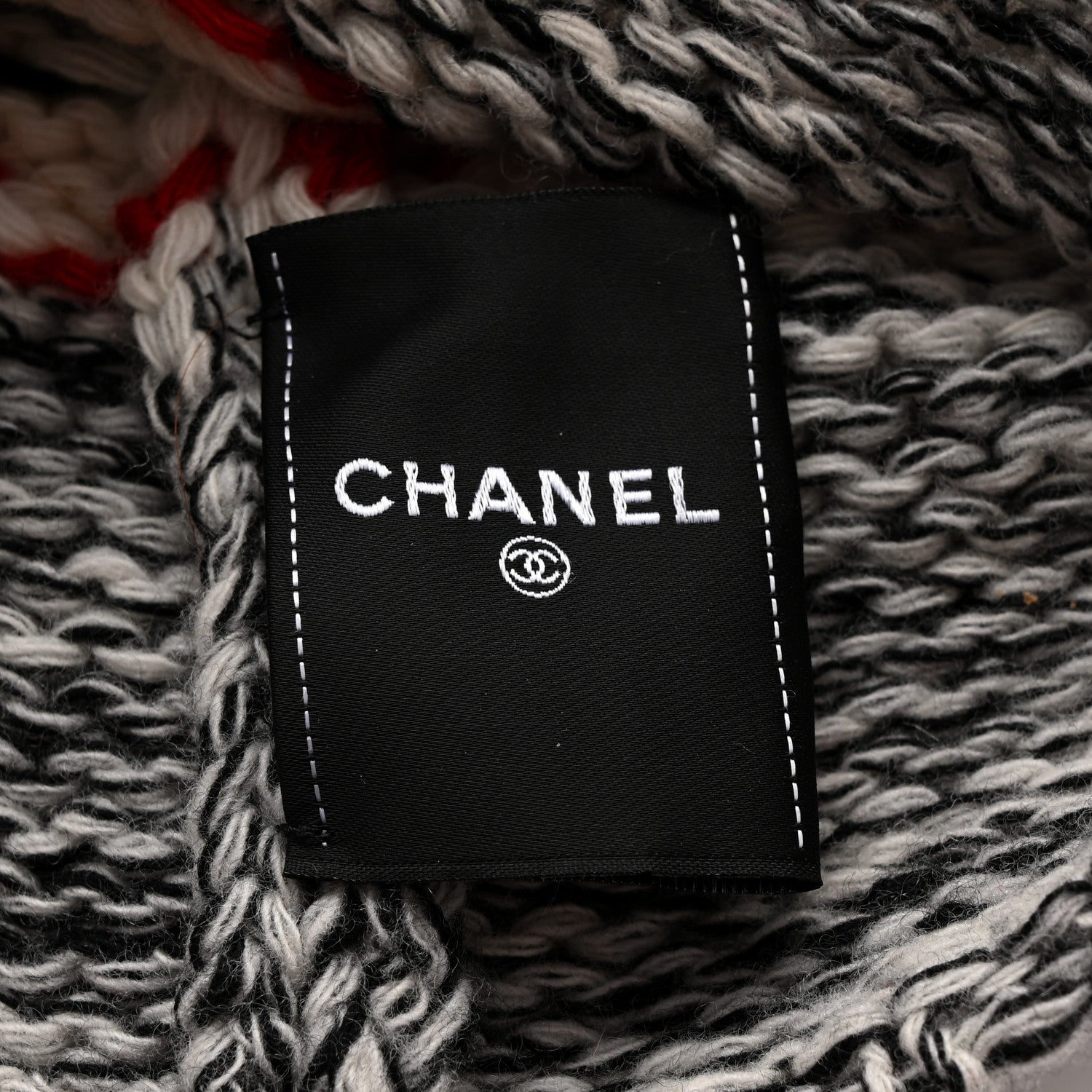Chanel Wool Shearling CC Beanie Hat Grey Black Red 5 of 6