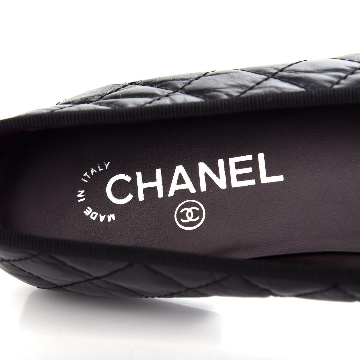 Aged Calfskin Quilted Cap Toe Ballerina Flats 39.5 Black