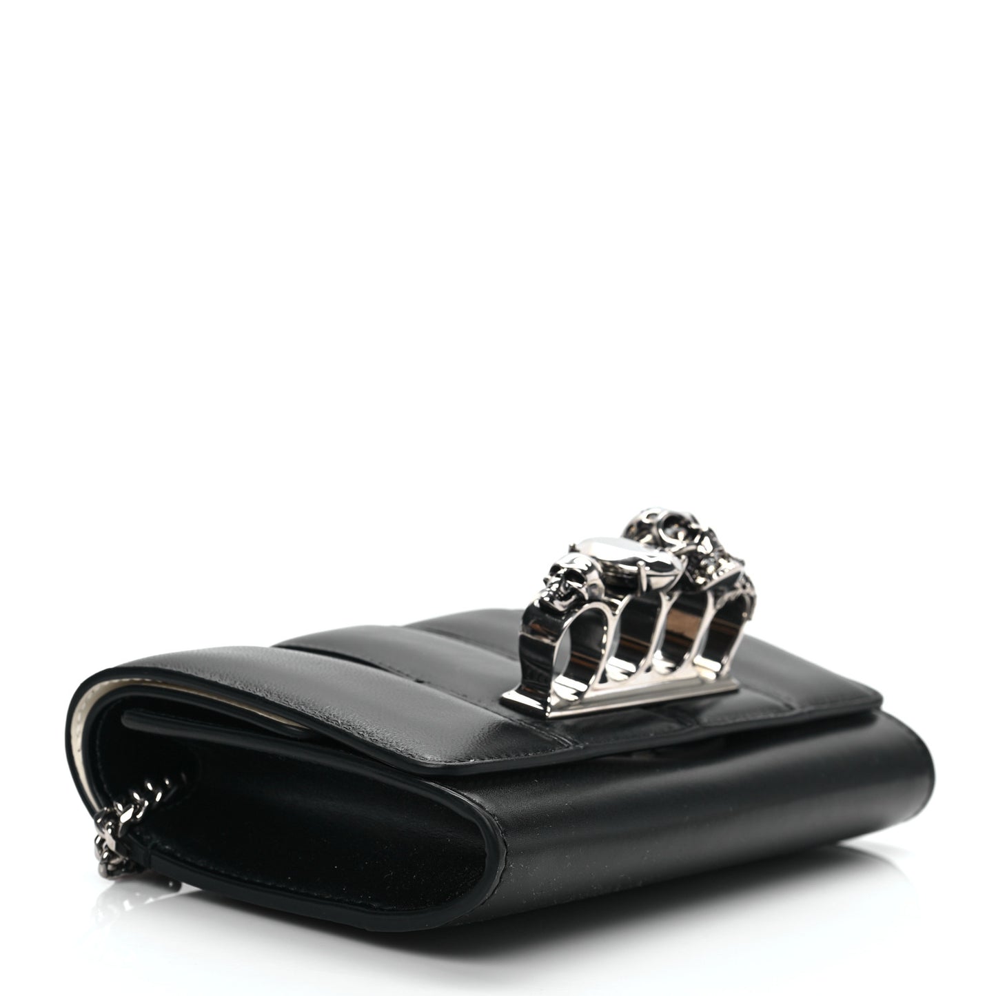Calfskin Small Slash Clutch Bag Black White