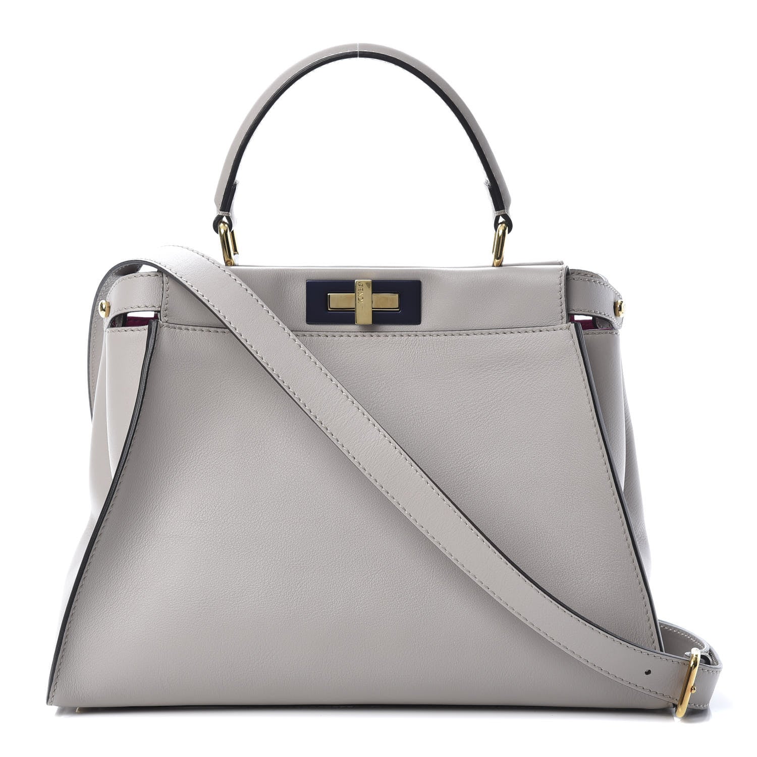 Fendi Vitello Seta Shiny Nappa Medium Peekaboo Iconic Satchel Grigio Polvere Magenta 1 of 12