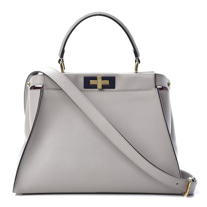 Fendi Vitello Seta Shiny Nappa Medium Peekaboo Iconic Satchel Grigio Polvere Magenta 1 of 12