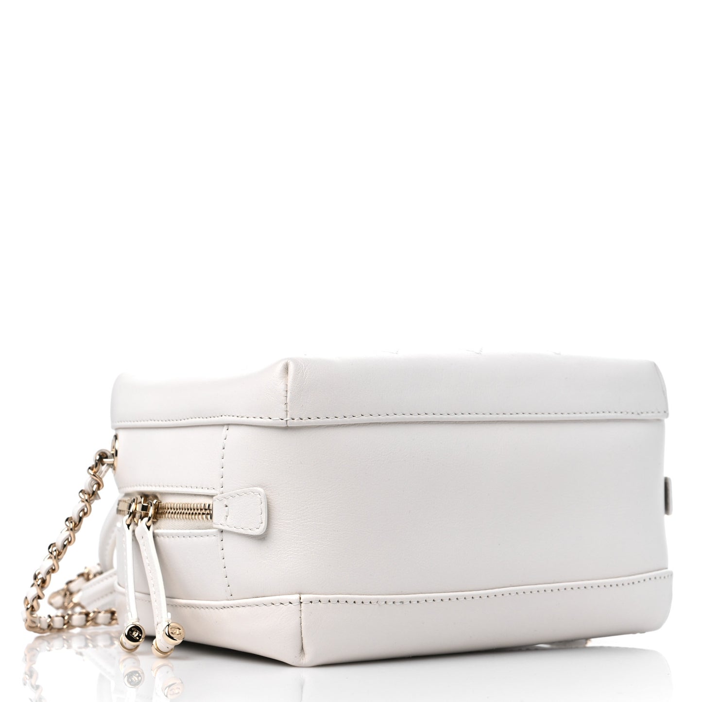 Calfskin Stitched Cube Top Handle Crossbody Bag White