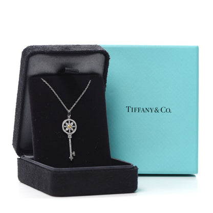 Tiffany Platinum 18K Yellow Gold Yellow Diamond Daisy Key Pendant Necklace 6 of 6