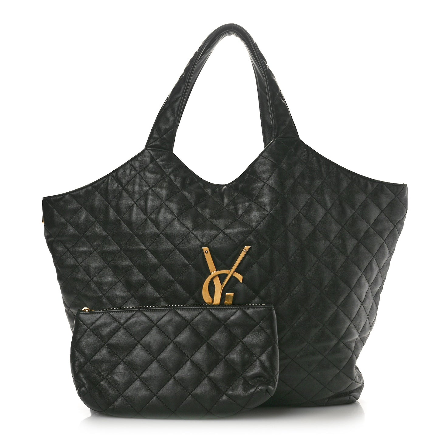 Lambskin Quilted Maxi Icare Shopping Tote Black