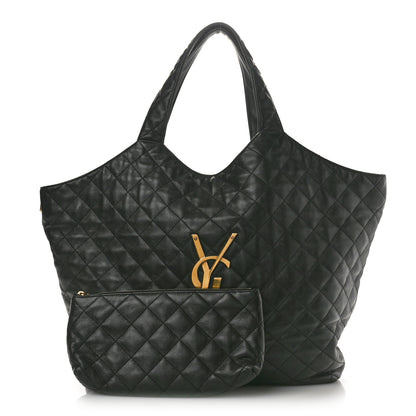 Saint Laurent Lambskin Quilted Maxi Icare Shopping Tote Black 3 of 14