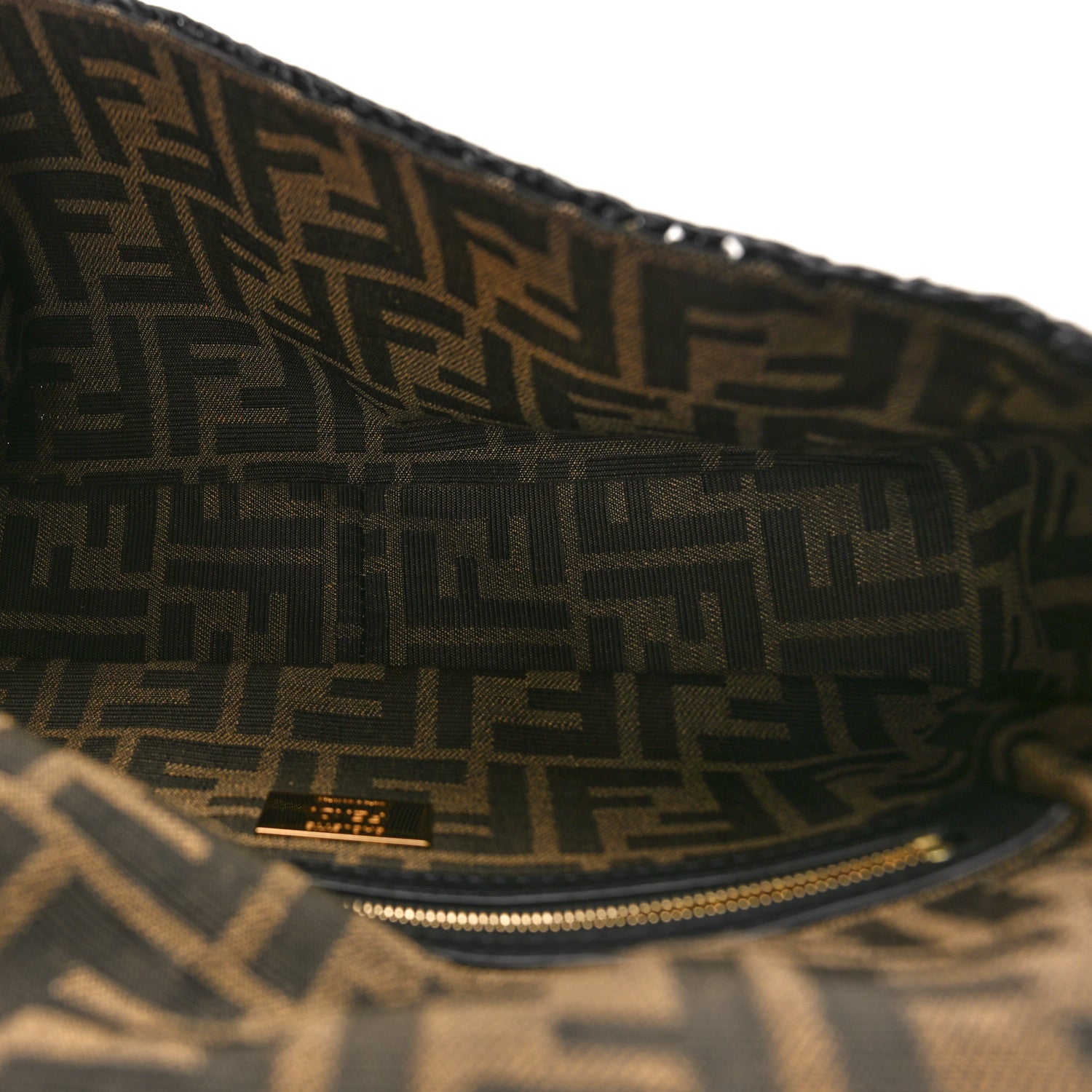 Fendi Raffia Vitello Grace FF Crochet Baguette Natural Black 5 of 8