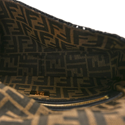 Fendi Raffia Vitello Grace FF Crochet Baguette Natural Black 5 of 8