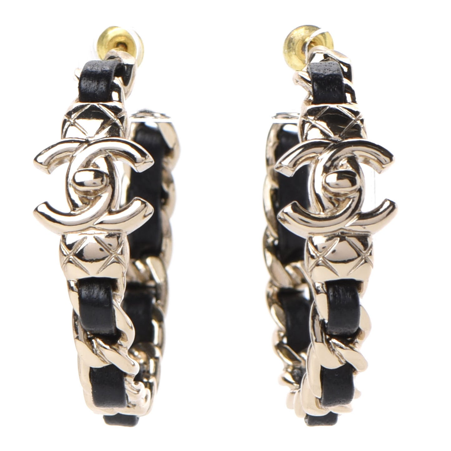 Lambskin CC Turnlock Chain Hoop Earrings Gold Black