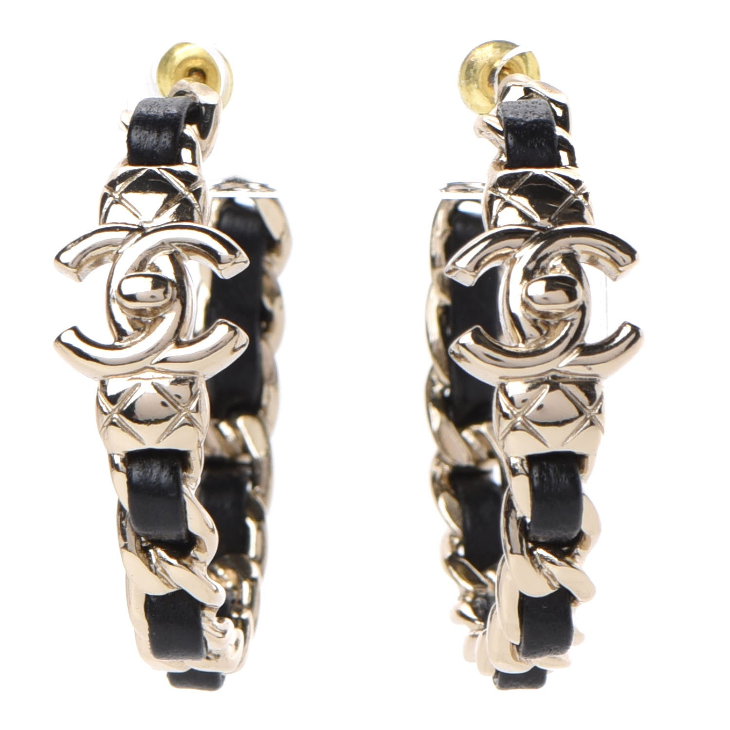 Chanel Lambskin CC Turnlock Chain Hoop Earrings Gold Black 1 of 4