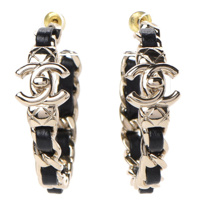 Chanel Lambskin CC Turnlock Chain Hoop Earrings Gold Black 1 of 4