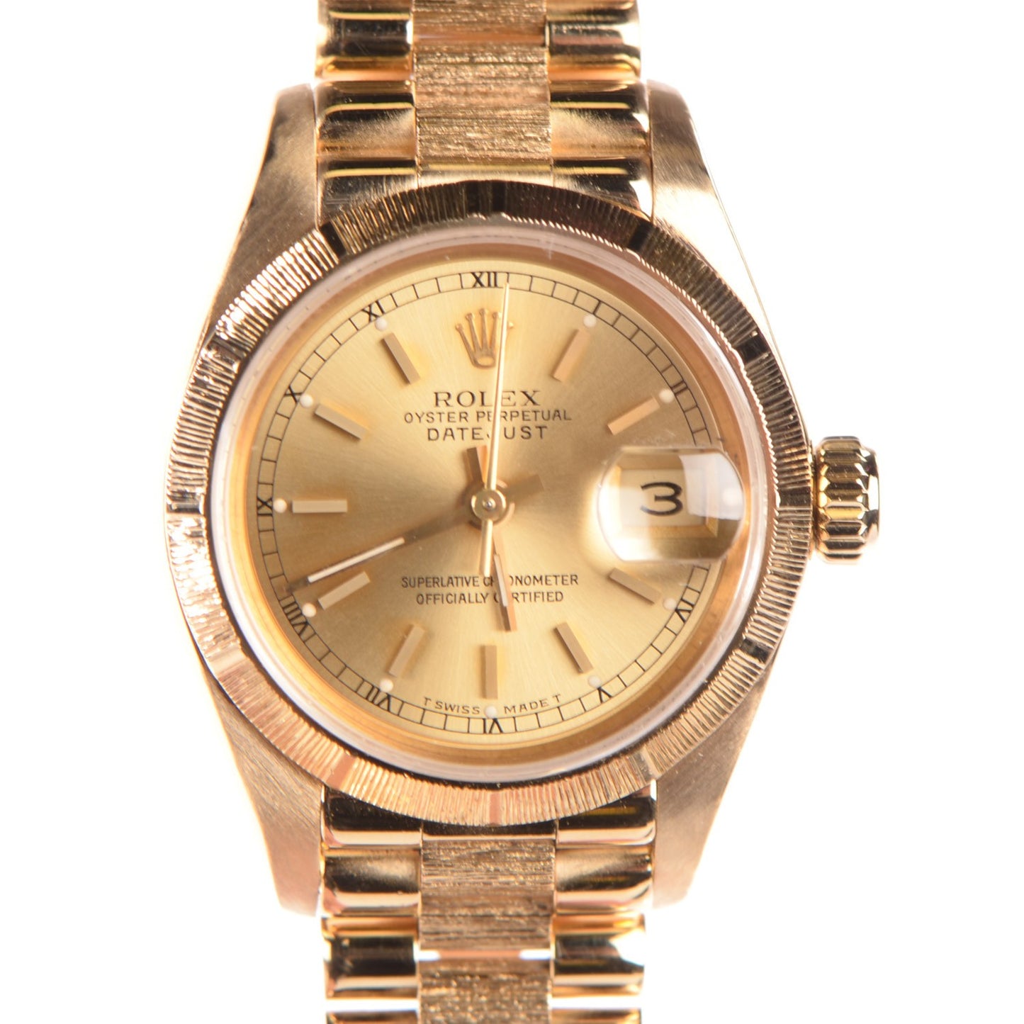18K Yellow Gold 26mm Oyster Perpetual Datejust President Watch Champagne 69278