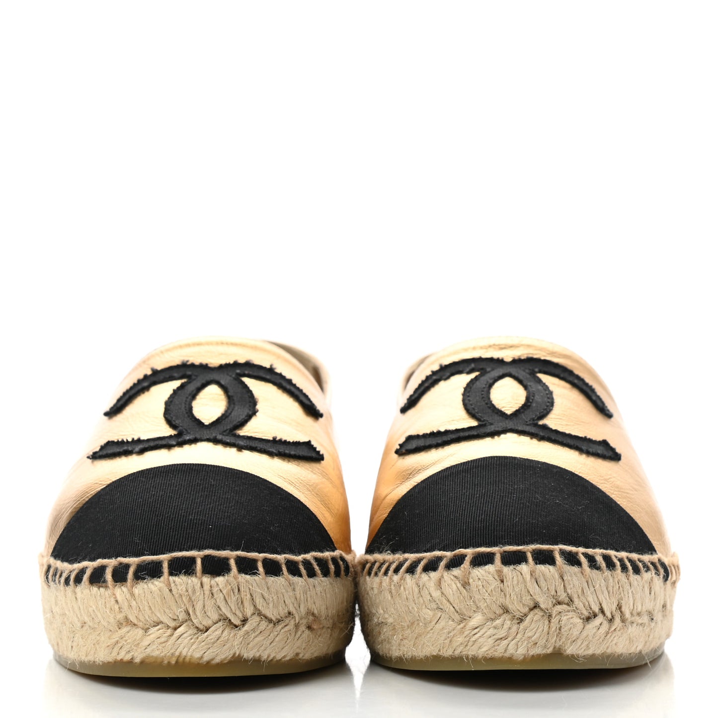 Laminated Lambskin Grosgrain CC Espadrilles 37 Gold Black