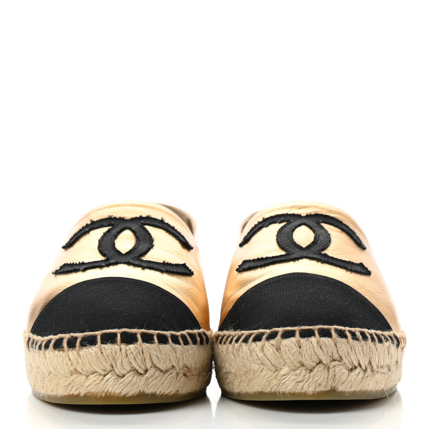 Chanel Laminated Lambskin Grosgrain CC Espadrilles 37 Gold Black 2 of 10