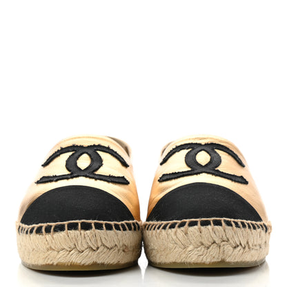 Chanel Laminated Lambskin Grosgrain CC Espadrilles 37 Gold Black 2 of 10