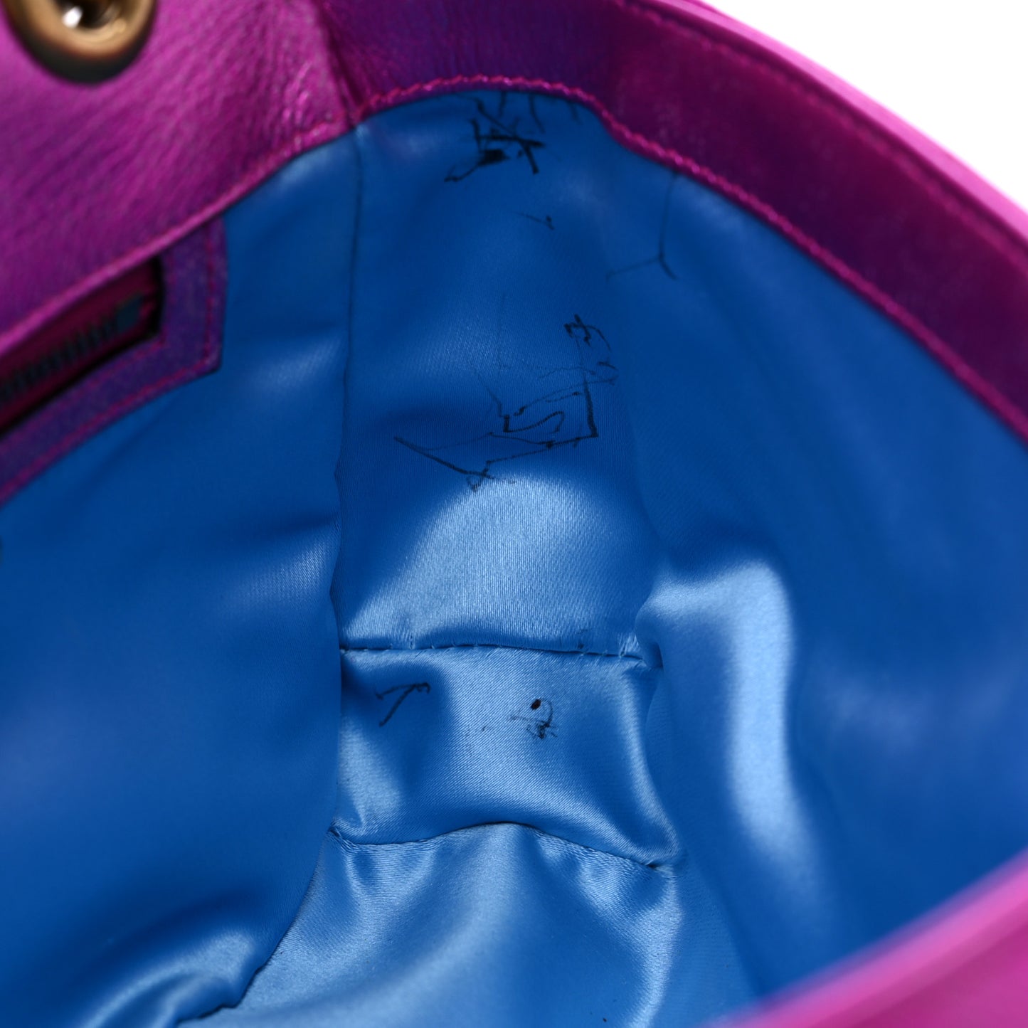 Metallic Calfskin Matelasse Small GG Marmont Shoulder Bag Fuchsia