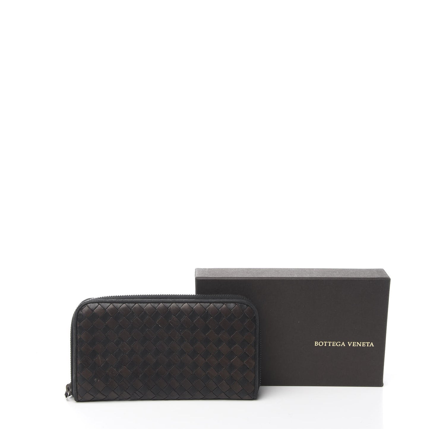 Nappa Intrecciato Zip Around Wallet Black Ebano