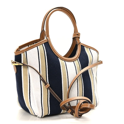 Miu Miu Cannete Canvas Striped Small Ivy Tote Blue Sabbia 4 of 9