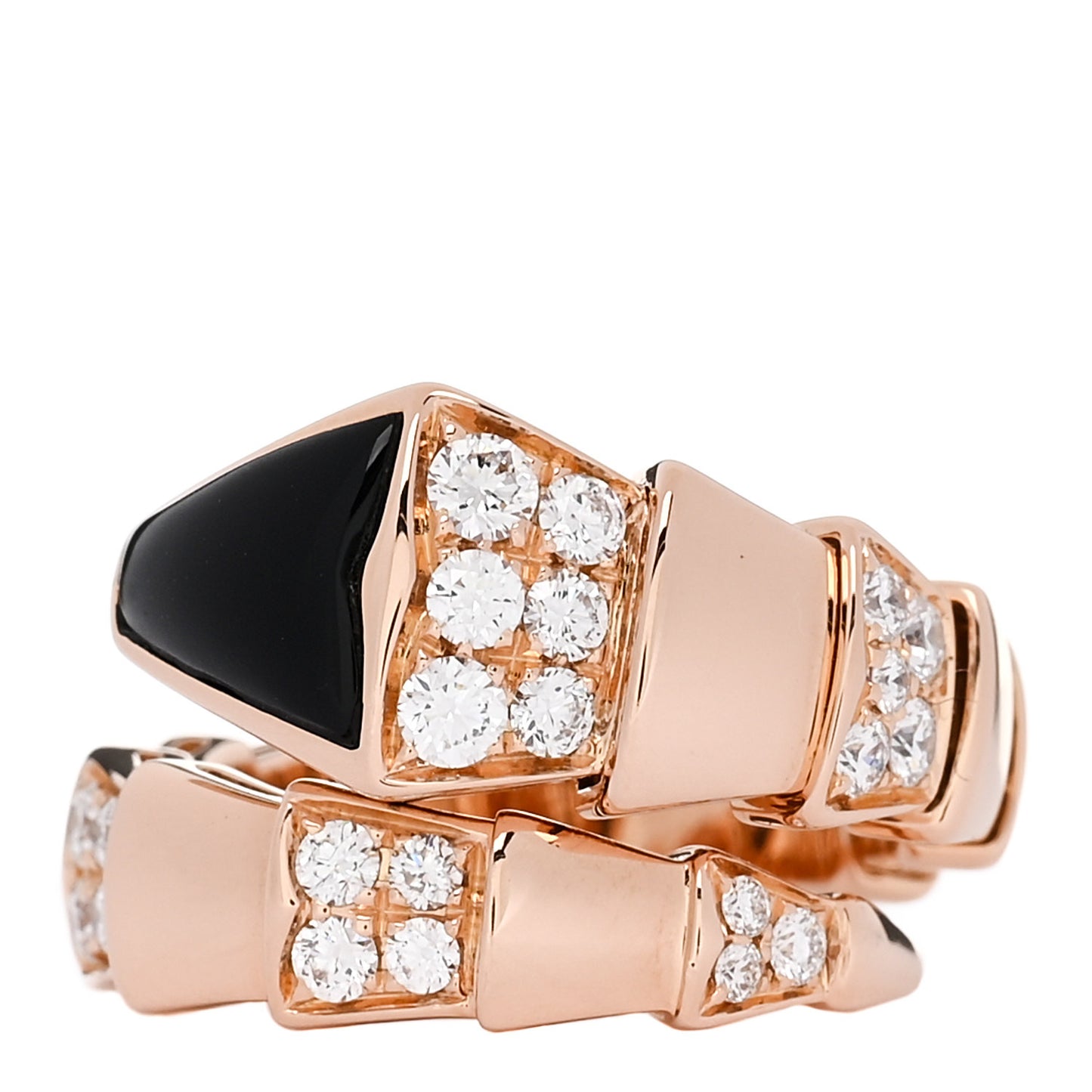 18K Rose Gold Diamond Black Onyx Serpenti Viper Ring S