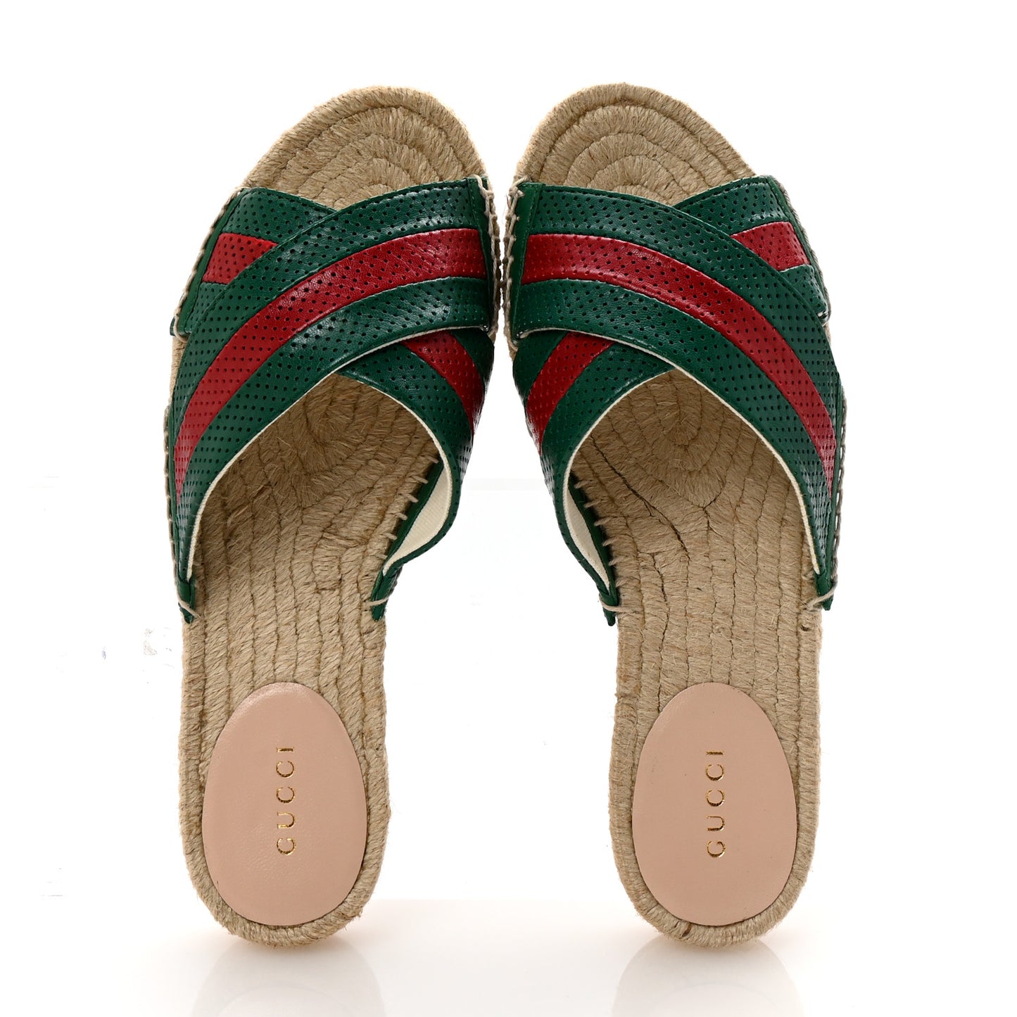 Malaga Kid Perforated Criss Cross Espadrille Slide Sandals 37.5 Emerald Hibiscus Red