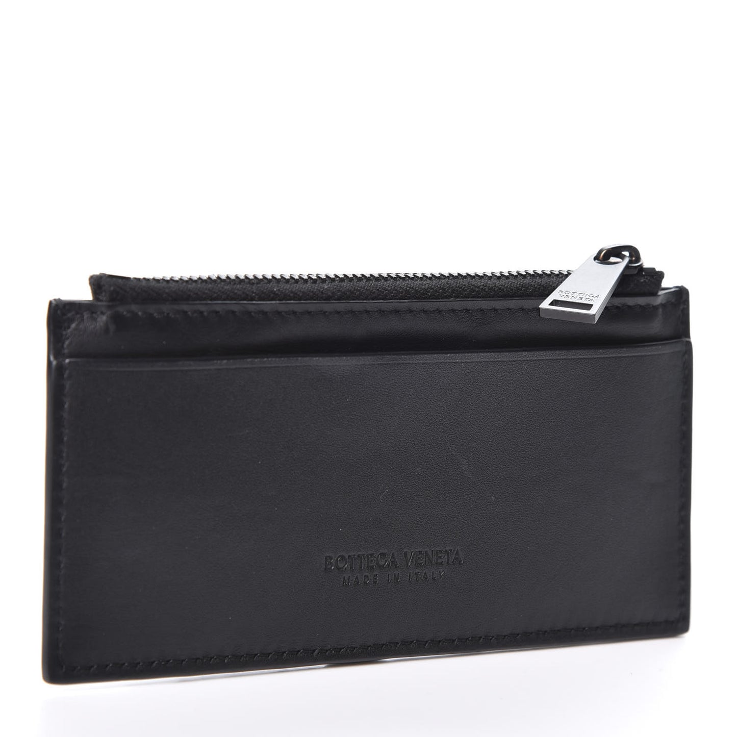 Calfskin Intrecciato Zip Card Holder Black