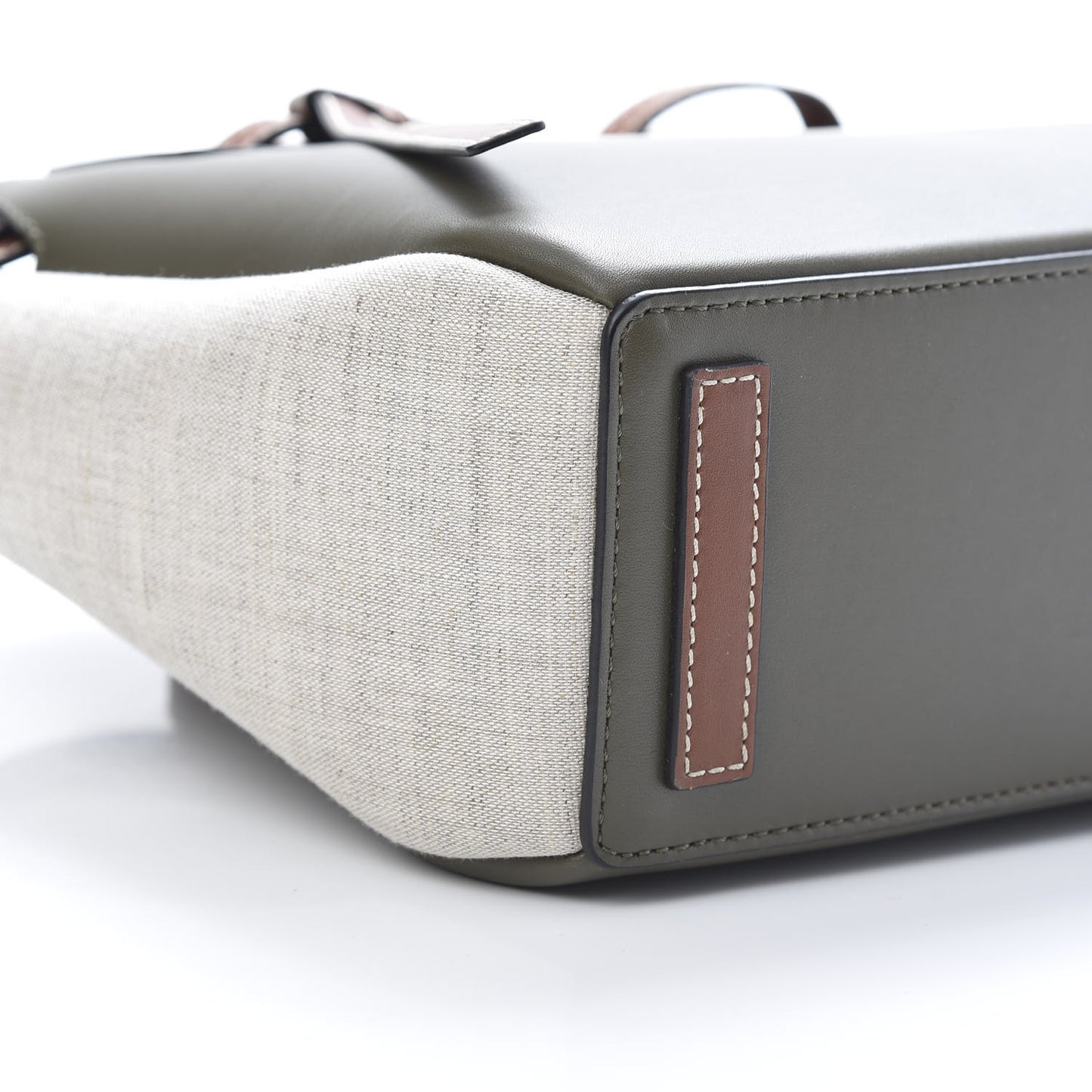 Calfskin Linen Mini Lazo Tote Khaki Green