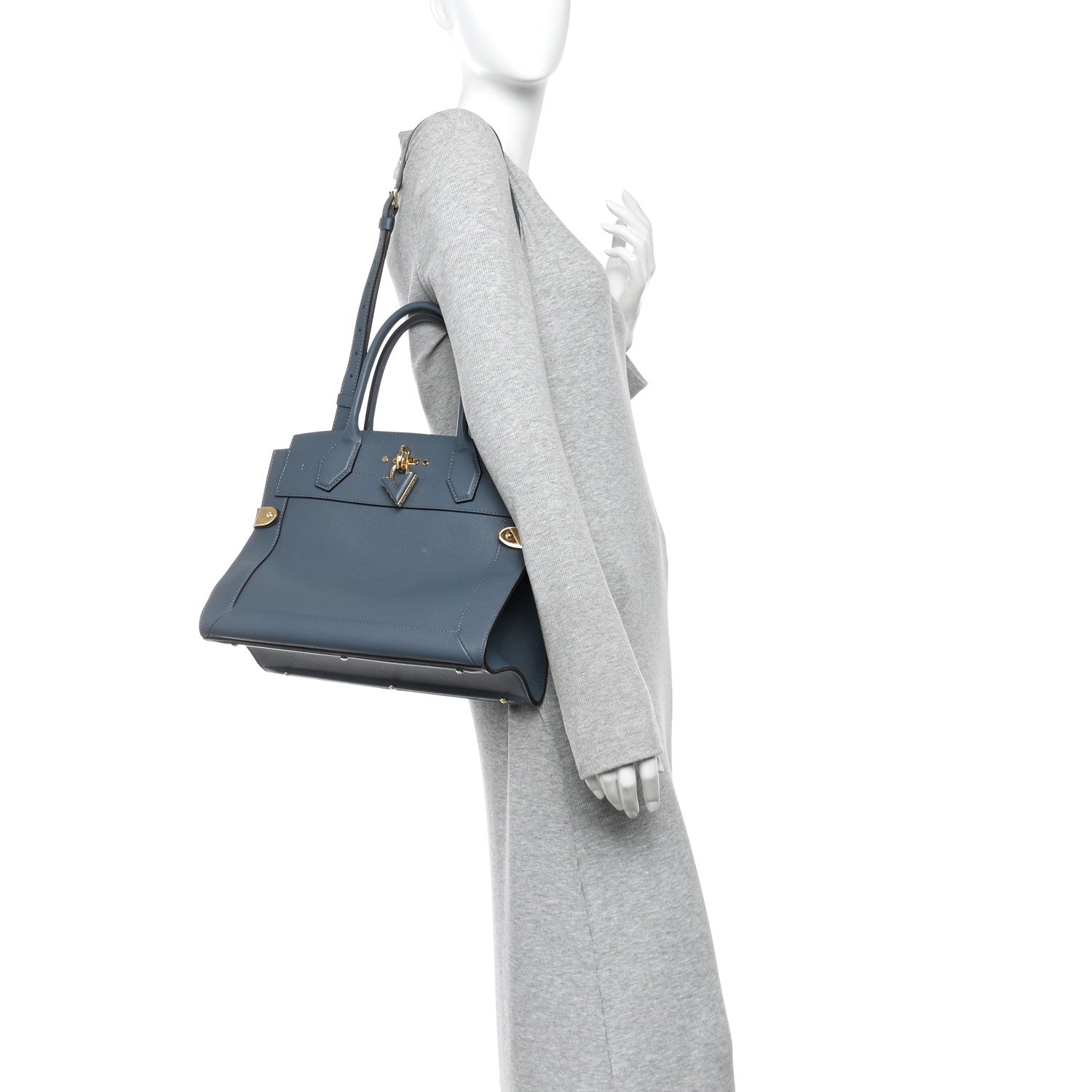 Louis Vuitton Grained Calfskin Steamer MM Blue 2 of 12