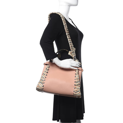 Fendi Vitello Seta Shiny Nappa Ribbon Lace Up Floral Medium Peekaboo Iconic Satchel Baby Pink Multicolor 2 of 12