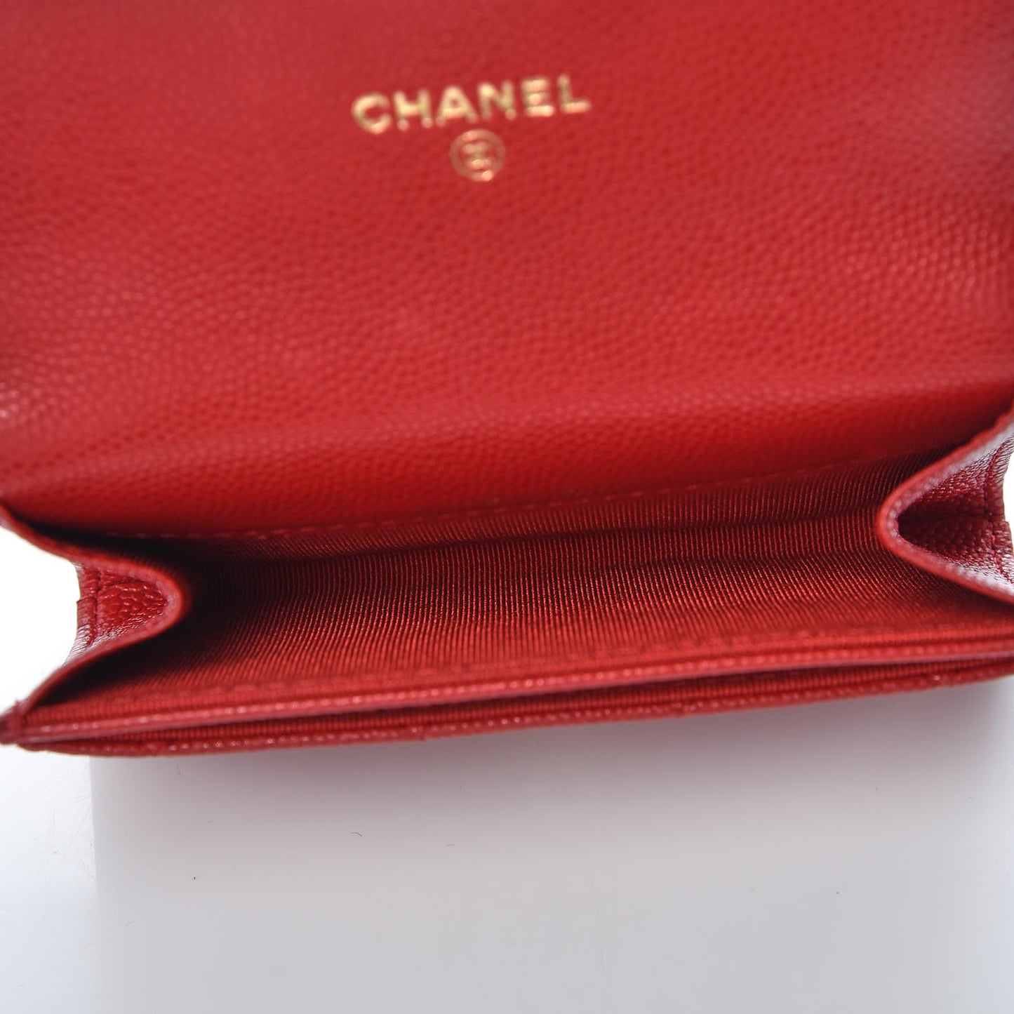 Caviar Quilted Flap Card Holder Wallet Red