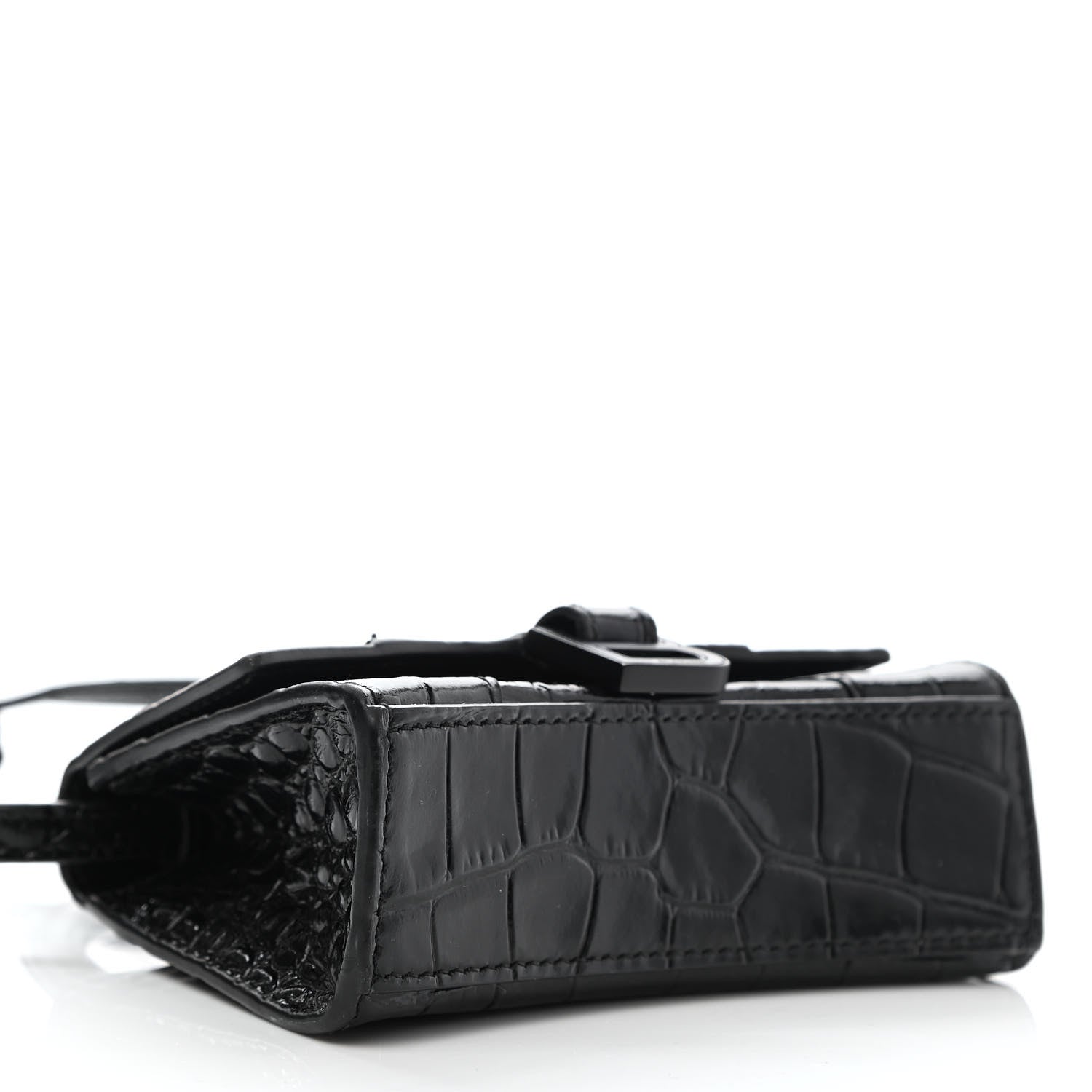 Balenciaga Shiny Calfskin Monochrome Crocodile Embossed Hourglass Top Handle Bag Mini Black 4 of 10