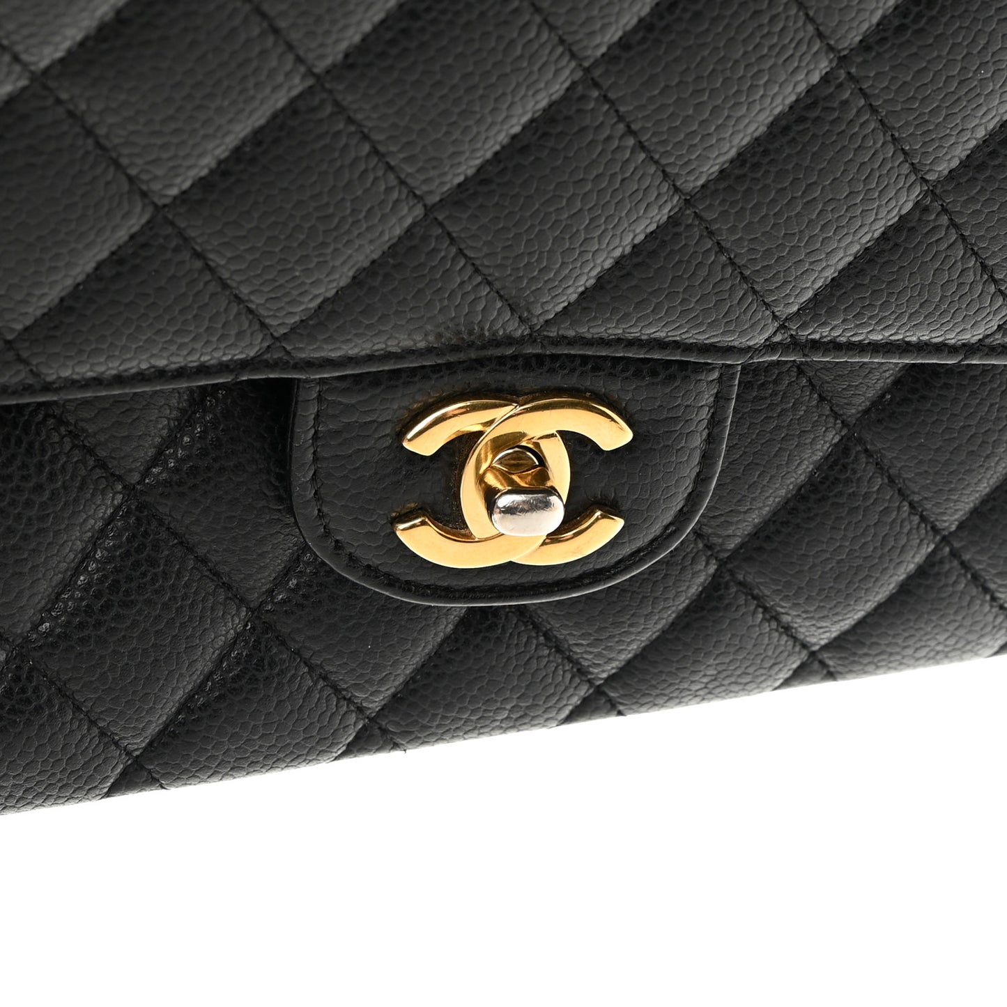 Caviar Quilted Medium Double Flap Black