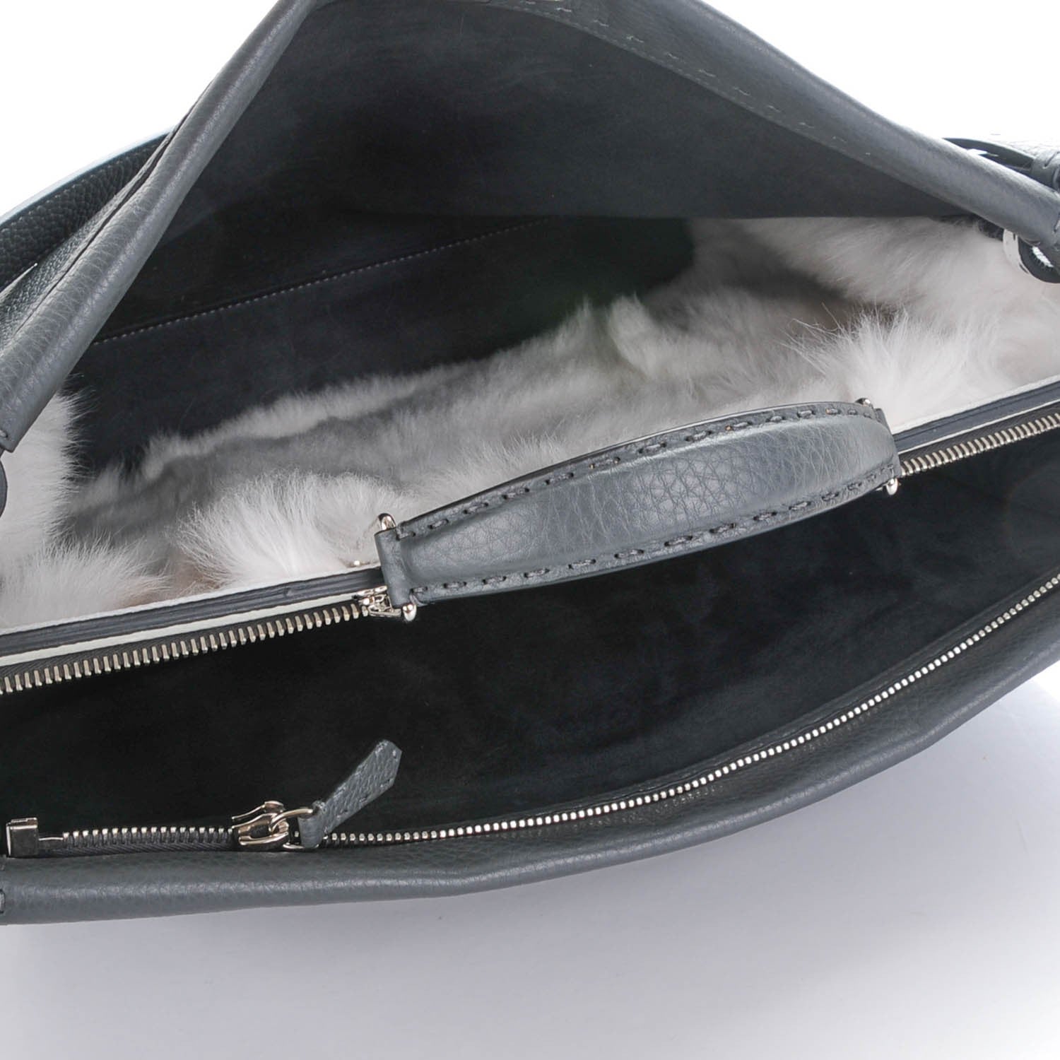 Fendi Calfskin Romano Lamb Fur Crocodile Selleria Monster Eyes Large Peekaboo Iconic Satchel Grey 5 of 10