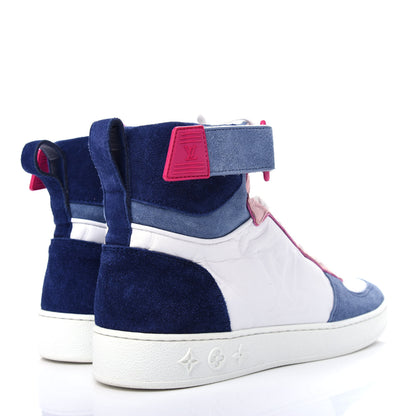 Louis Vuitton Sheepskin Embossed Suede Calfskin Boombox High-Top Sneakers 37.5 White Denim Blue 4 of 10
