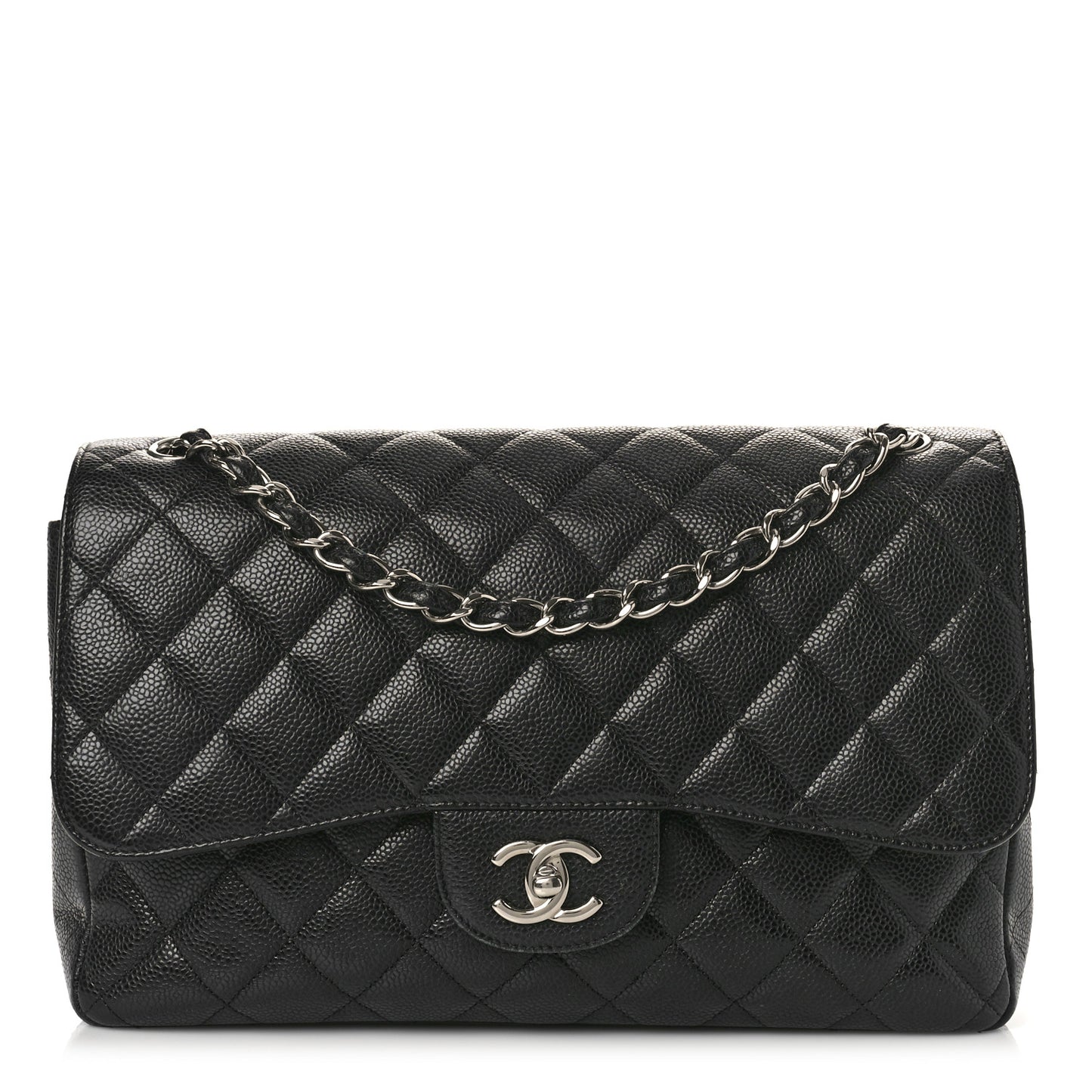 Caviar Quilted Jumbo Double Flap Black