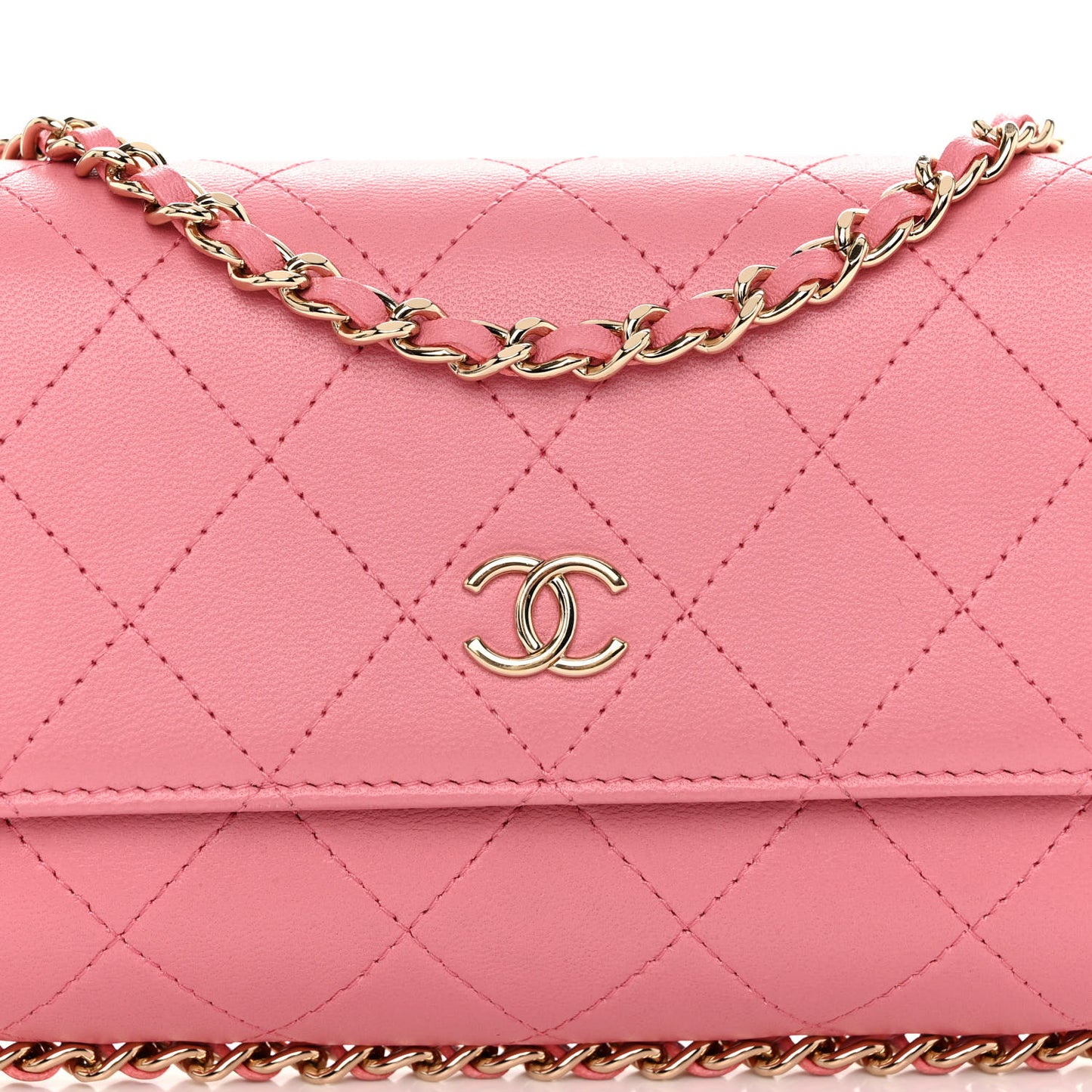 Calfskin Diamond Stitched Chain Around Flap Phone Holder Dark Pink