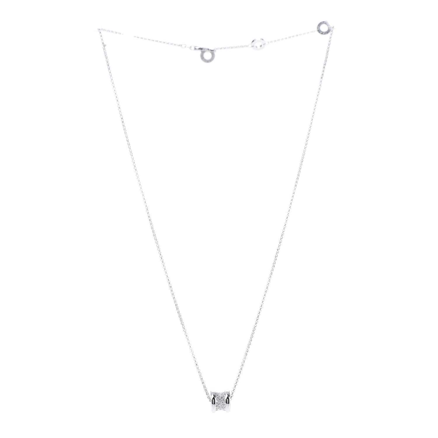 Bulgari 18K White Gold Diamond Small B.Zero1 Pave Pendant Necklace 3 of 9